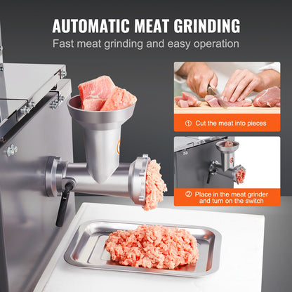 Commercial Electric Meat Bandsaw, 850W Stainless Steel Vertical Bone Sawing Machine, 19.1"x15" Workbench, 7.09 Inch Cutting Thickness, Frozen Meat Cutter with Blade for Rib Pork Beef