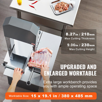 Commercial Electric Meat Bandsaw, 850W Stainless Steel Vertical Bone Sawing Machine, 19.1"x15" Workbench, 7.09 Inch Cutting Thickness, Frozen Meat Cutter with Blade for Rib Pork Beef