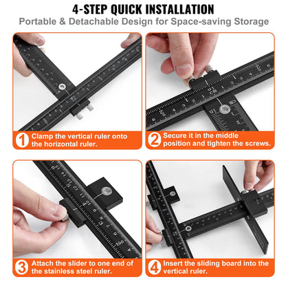 Jigg för skåpbeslag, jigg för skåphandtag i aluminiumlegering med centrumslagare, justerbar mallverktyg för skåpbeslag, för montering av dörrlådor, handtag och grepp
