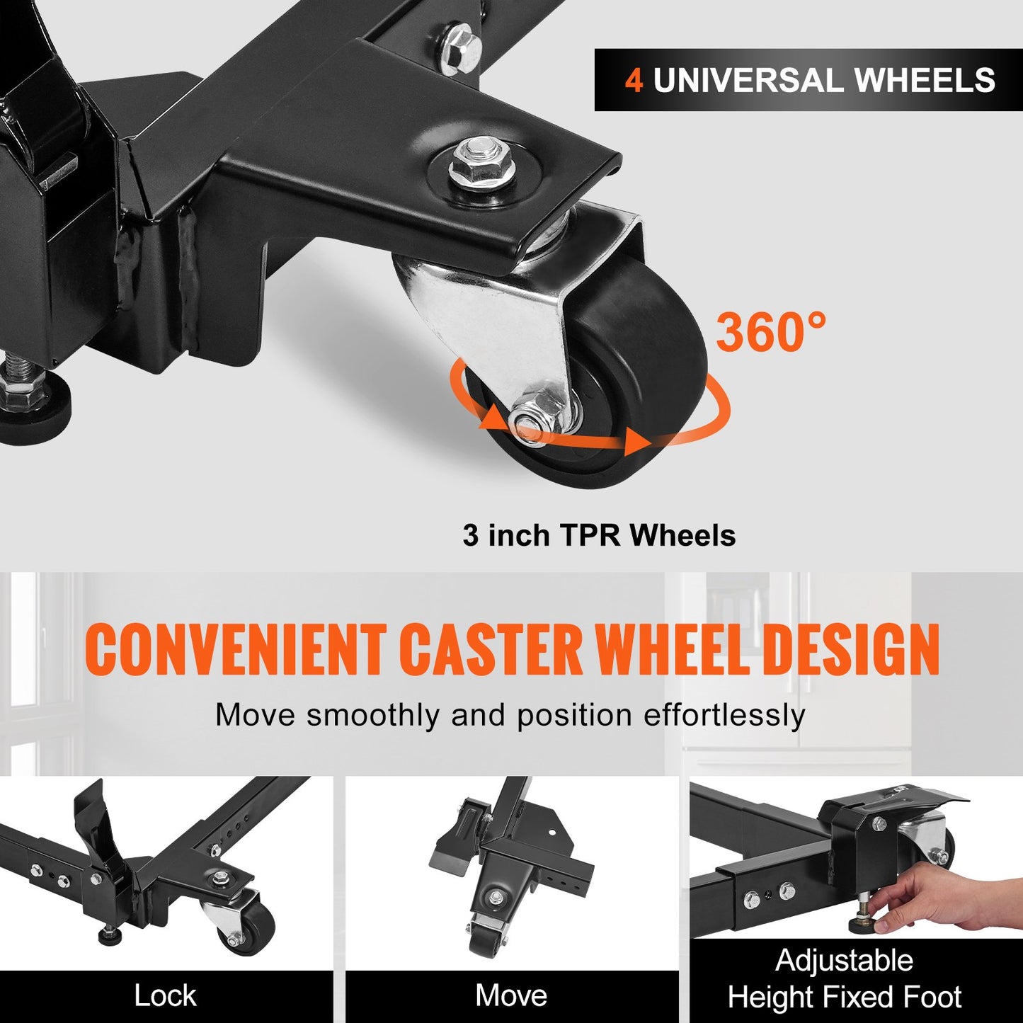 Mobil bas, kapacitet 600 kg, justerbar från 51 x 61 cm till 74 x 89 cm, kraftigt universellt mobilt basstativ med 4 svängbara hjul, för träbearbetningsutrustning, bandsåg, elverktyg, maskiner