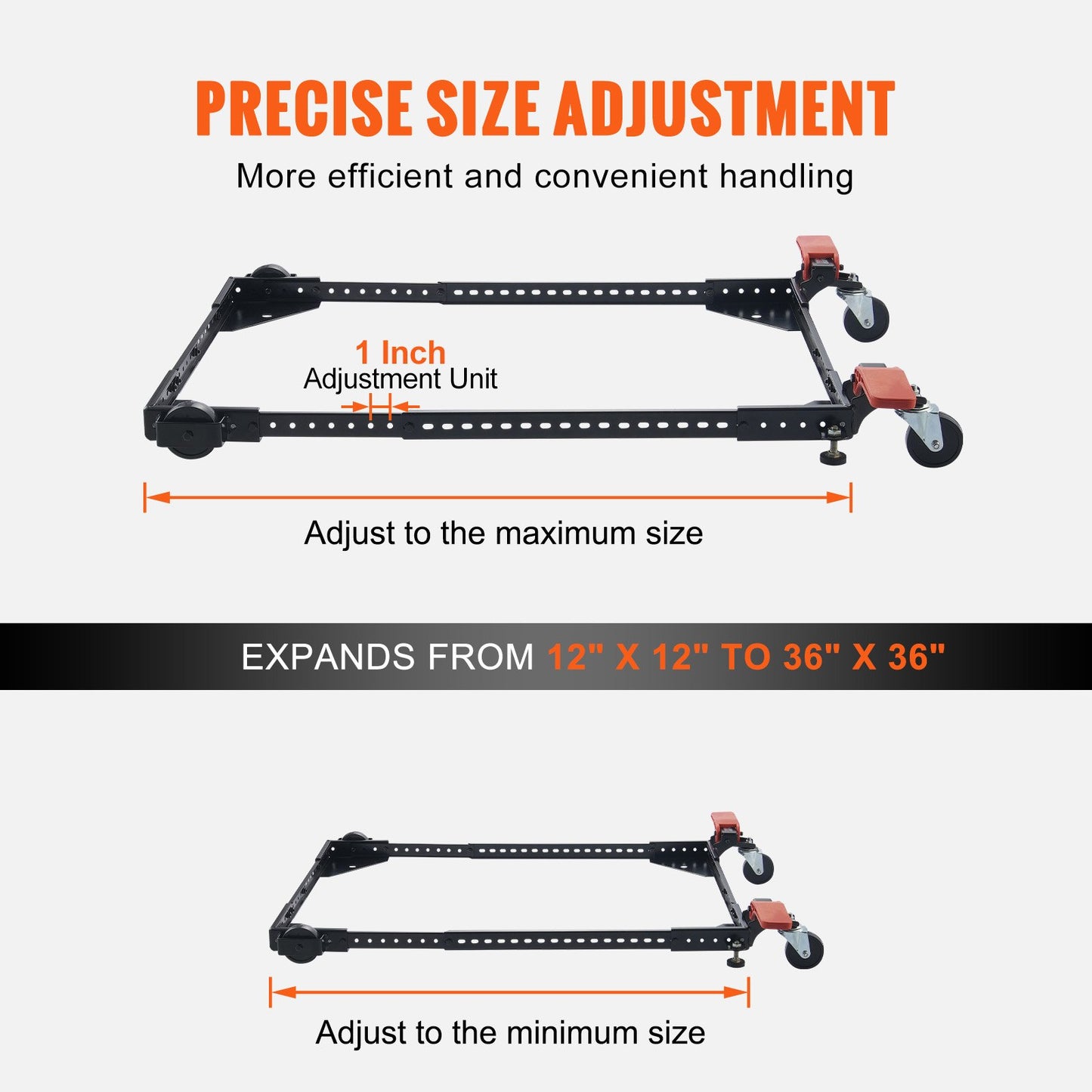 Mobile Base, 500 lbs Weight Capacity, Adjustable from 12" x 12" to 36" x 36", Heavy Duty Universal Mobile Base Stand with Swivel Wheels, for Woodworking Equipment, Bandsaw, Power Tools, Machines