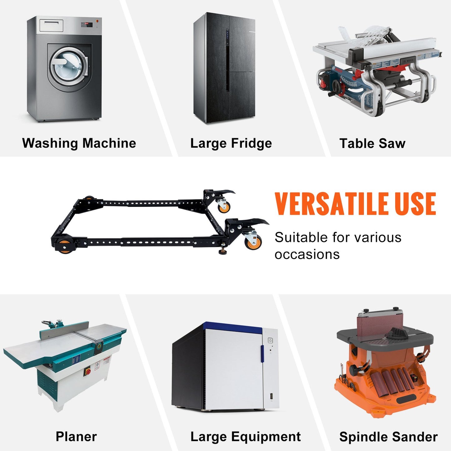 Mobil bas, 280 kg viktkapacitet, justerbar från 30 x 30 cm till 90 x 90 cm, kraftigt universellt mobilt basstativ med svängbara hjul, för träbearbetningsutrustning, bandsåg, elverktyg, maskiner