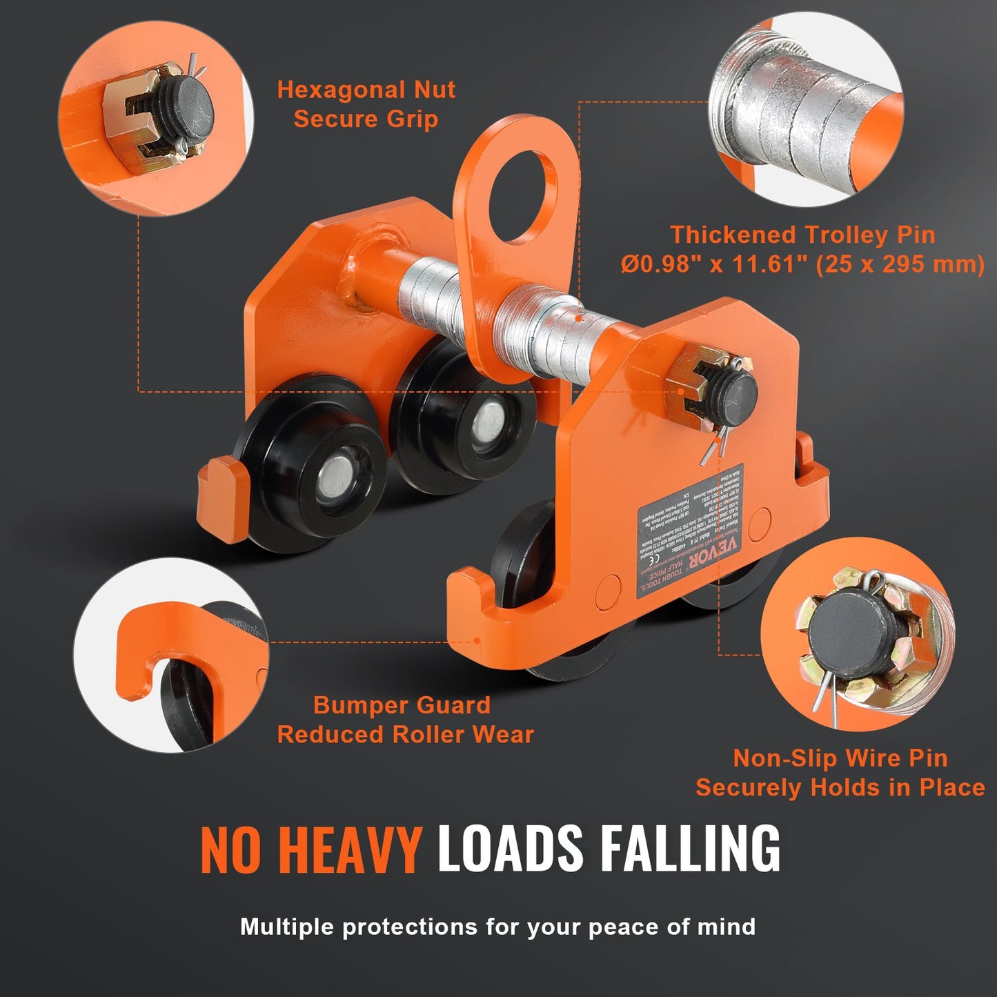 Manuell vagn, lastkapacitet 1 ton, skjutbalksvagn med dubbla hjul, justerbar för I-balksflänsbredd 6,5 cm till 20 cm, kraftig garagelyft i legerat stål för rak, böjd I-balk