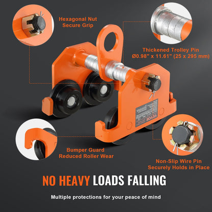 Manuell vagn, lastkapacitet 1 ton, skjutbalksvagn med dubbla hjul, justerbar för I-balksflänsbredd 6,5 cm till 20 cm, kraftig garagelyft i legerat stål för rak, böjd I-balk