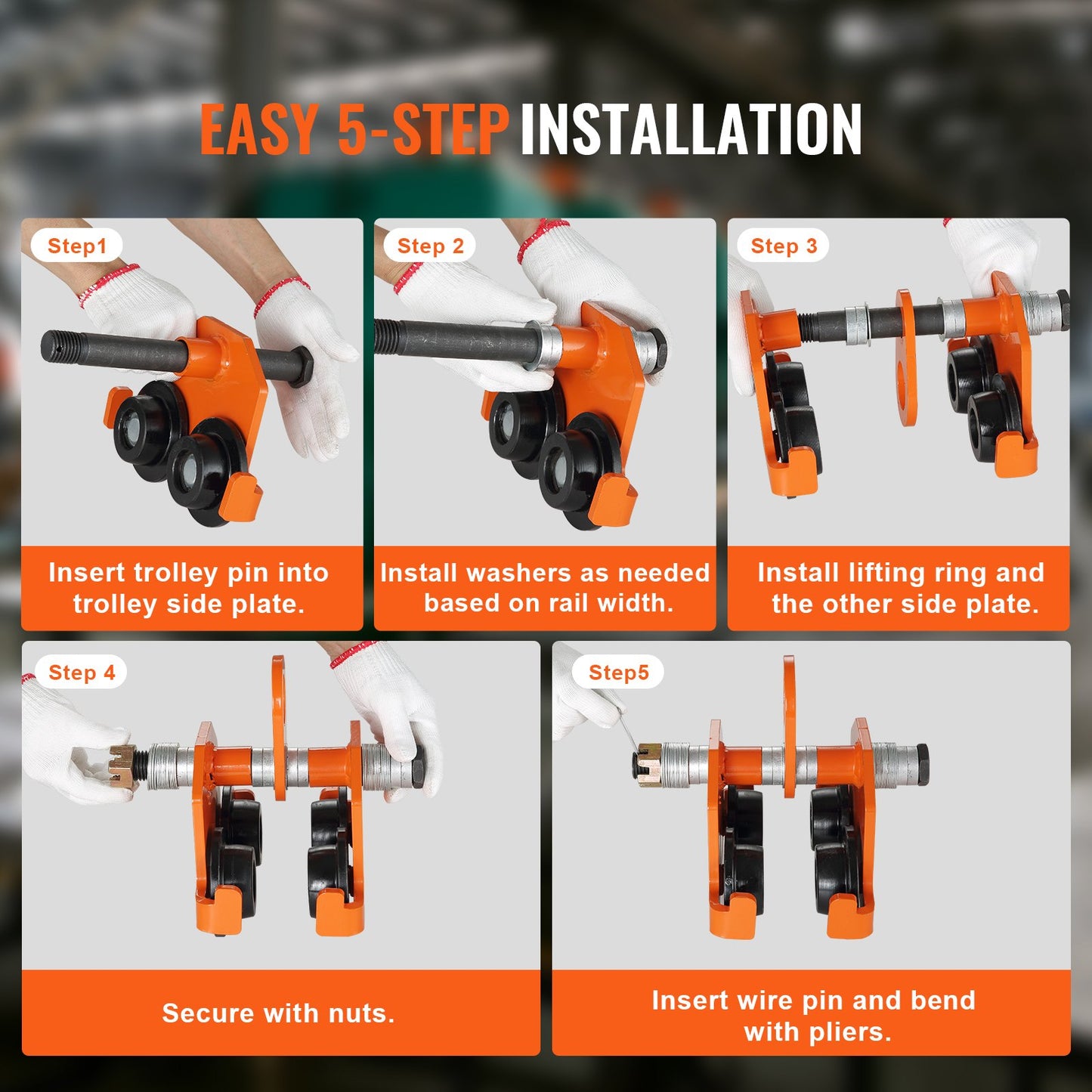 Manuell vagn, lastkapacitet 1 ton, skjutbalksvagn med dubbla hjul, justerbar för I-balksflänsbredd 6,5 cm till 20 cm, kraftig garagelyft i legerat stål för rak, böjd I-balk