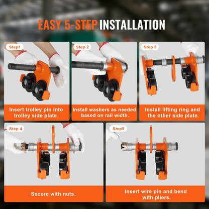 Manuell vagn, lastkapacitet 1 ton, skjutbalksvagn med dubbla hjul, justerbar för I-balksflänsbredd 6,5 cm till 20 cm, kraftig garagelyft i legerat stål för rak, böjd I-balk