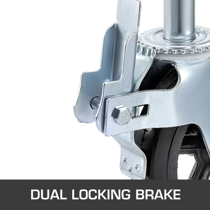 4-pack 8-tums polyuretan-svänghjul med järnkärna och dubbel låsbroms, justerbara ben, 1100 kg kapacitet per hjul