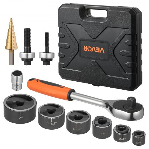 Sats med knockout-stans, 12,7 till 50,8 mm SLUG-Buster spärrhake med knockout-funktion, spärrnyckel med knockout-stanssatser för aluminium, stål, glasfiber, plast, 6 formstorlekar, verktygssats med 40Cr-stål, KO