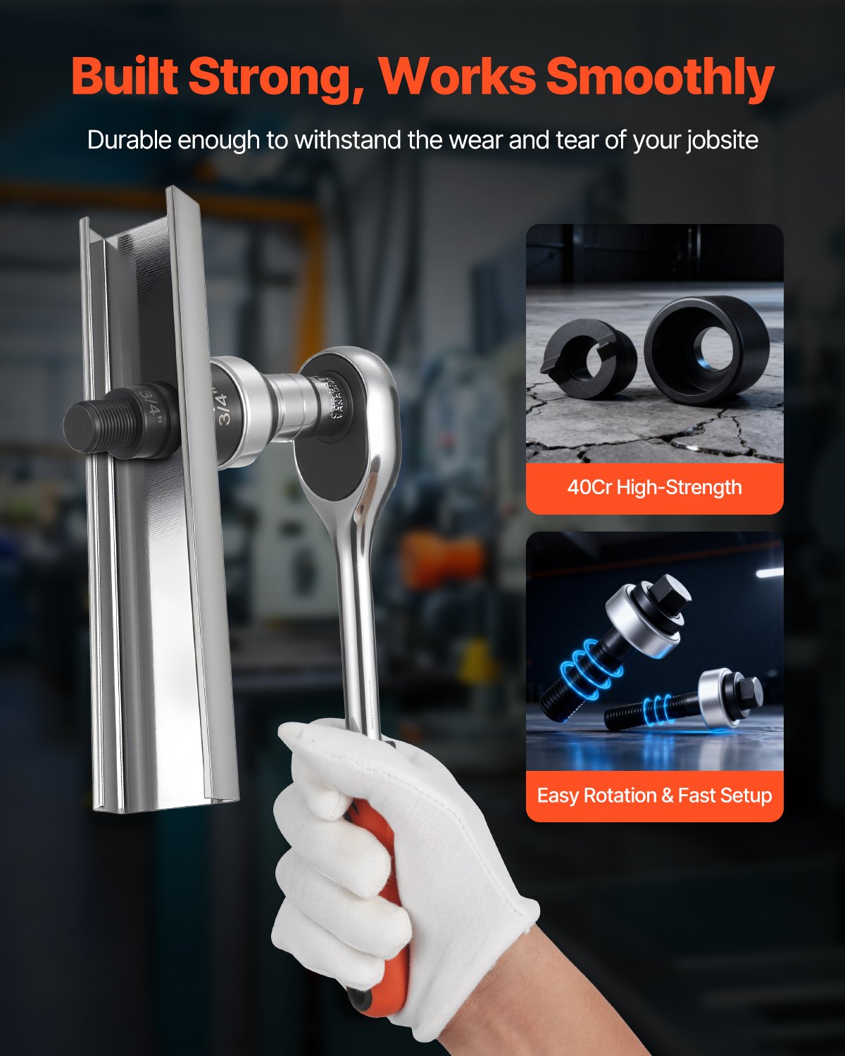 Sats med knockout-stans, 12,7 till 50,8 mm SLUG-Buster spärrhake med knockout-funktion, spärrnyckel med knockout-stanssatser för aluminium, stål, glasfiber, plast, 6 formstorlekar, verktygssats med 40Cr-stål, KO