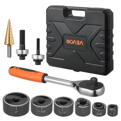 Sats med knockout-stans, 12,7 till 50,8 mm SLUG-Buster spärrhake med knockout-funktion, spärrnyckel med knockout-stanssatser för aluminium, stål, glasfiber, plast, 6 formstorlekar, verktygssats med 40Cr-stål, KO