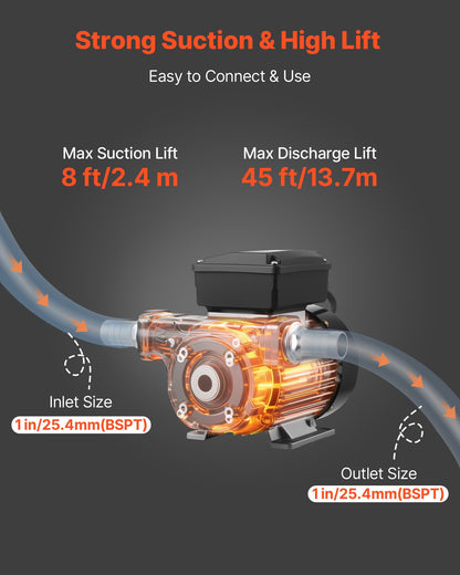 Bränsleöverföringspump 230V, 16 GPM 60 L/min, AC elektrisk oljeöverföringspump för diesel, fotogen och biodiesel, med automatiskt bränslemunstycke och 2 slangar, 45 ft/13,7 m maxlyft, för fordon, byggarbetsplatser