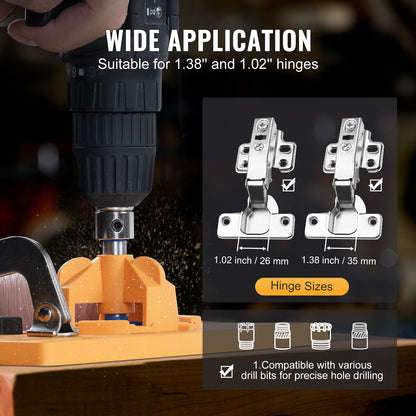 Dold gångjärnsjigg, skåpgångjärnsjigg med C-klämma och tillbehör, PA66 nylon och stålmaterial, noggrann gångjärnsborrjigg för träbearbetning för dörrar, skåp, gångjärnsmontering