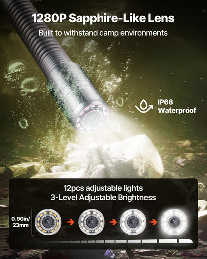Sewer Camera, 30m, Self-Leveling Drain Inspection Camera with 1080P HD Screen, IP68 Waterproof Snake Plumbing Cameras with Lights - 12 LEDs & 16GB Card for Sewer Line Duct Pipe