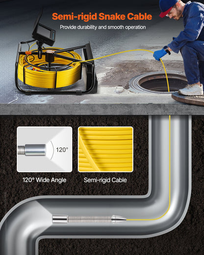 Sewer Camera, 98 ft/30 m, 4.3-inch Drain Inspection Camera with Lights - 6 Adjustable LED, 16GB Card, 3X Zoom & 8500mAh High-Capacity Battery, IP68 Waterproof Plumbing Camera for Sewer Duct Pipe