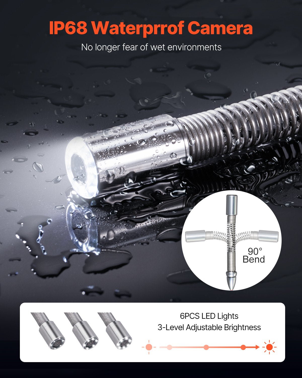 Sewer Camera, 164 ft/50 m, 4.3-inch Drain Inspection Camera with Lights- 6 Adjustable LED, 16GB Card, 3X Zoom & 8500mAh High-Capacity Battery, IP68 Waterproof Plumbing Camera for Sewer Duct Pipe