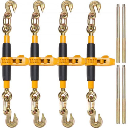 Spärrkedjebindare, 3/8"-1/2" kraftiga lastbindare, med G80-krokar, 12000 lbs säker lastgräns, arbetsbesparande halkfria handtag, fastsurrningskedjebindare för flaklastbilar, 4 st.