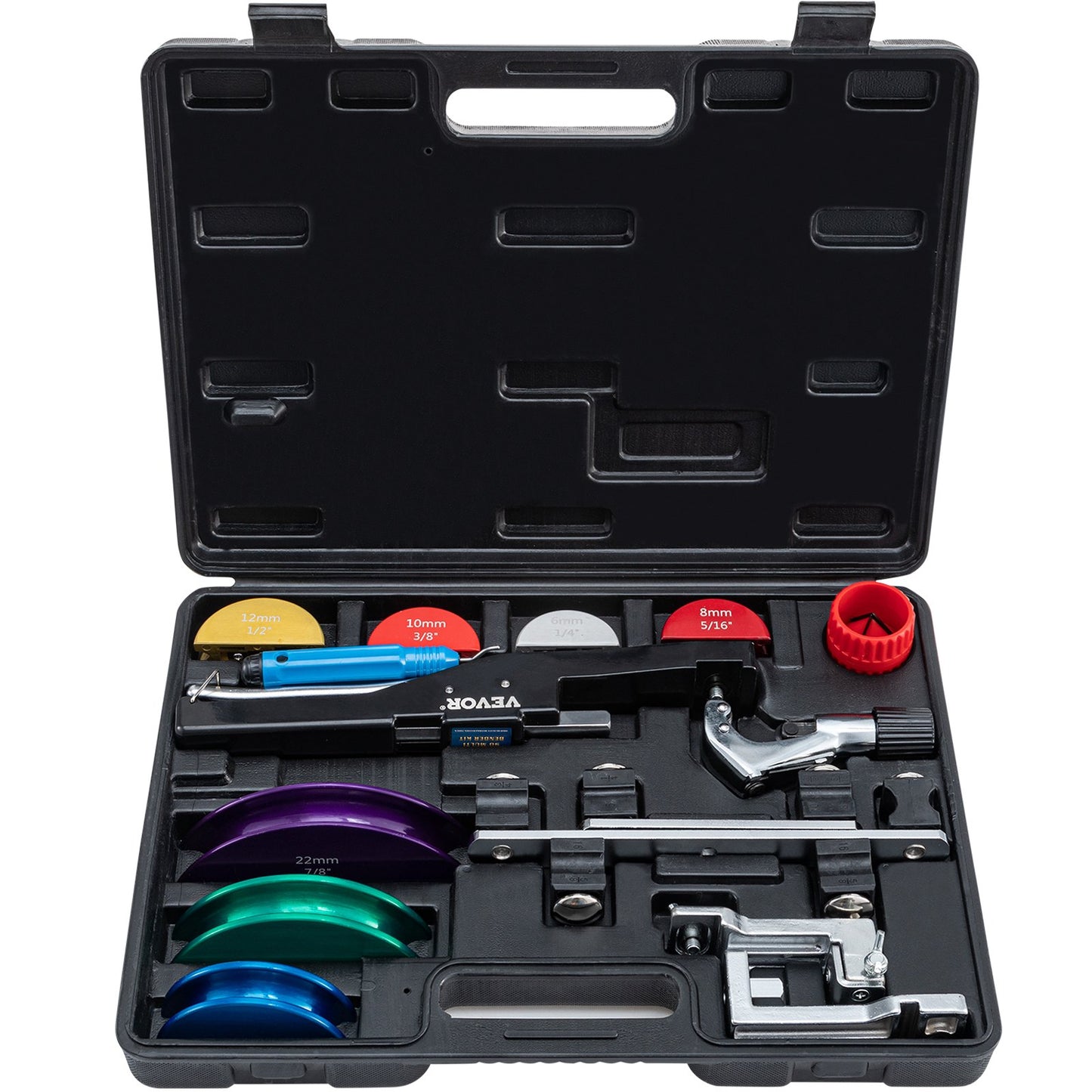 Kopparrörsbockare, 7 färgglada matriser 1/4-7/8 tum 90 graders fram- och bakbockning, 6-22 mm för koppar- och aluminiumrör med omvänd böjningsanordning