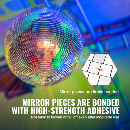 Spegeldiscokula, 12 tums spegelkula med upphängningsring, blixtformad discokula festdekorationer, perfekt för DJ-klubb, scen, bröllop, födelsedag, jul, nyårsfirande