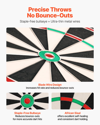 Dart Board, High-Grade Self-Healing Sisal Fiber Dartboard with Staple-Free Bullseye, Blade Wire & Rotating Number Ring, 450mm Professional Dartboard for Home Party Game Room (Darts Not Included)