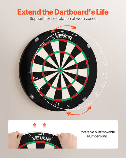 Dart Board, High-Grade Self-Healing Sisal Fiber Dartboard with Staple-Free Bullseye, Blade Wire & Rotating Number Ring, 450mm Professional Dartboard for Home Party Game Room (Darts Not Included)