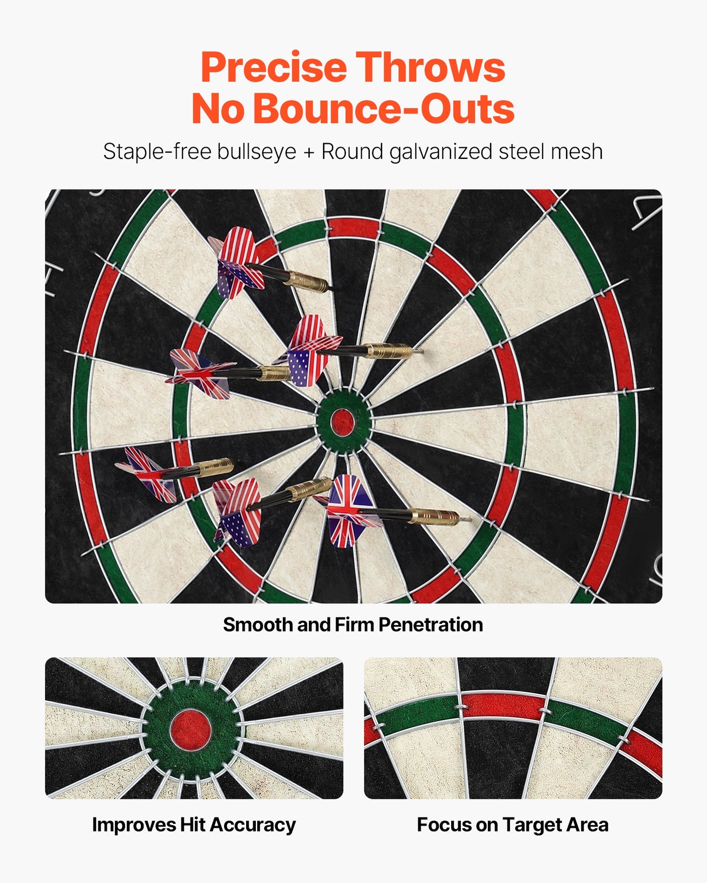 Darttavla med 6 pilar och poängsättningskit, självläkande sisalfiber-darttavla med klammerfri bullseye och roterande nummerring, 451 mm professionell stålspets-darttavla för hemmafest- och spelrum