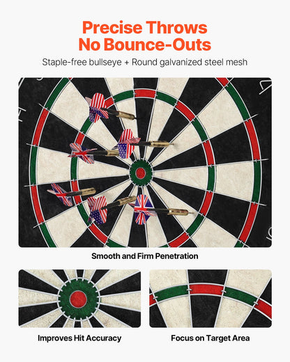 Darttavla med 6 pilar och poängsättningskit, självläkande sisalfiber-darttavla med klammerfri bullseye och roterande nummerring, 451 mm professionell stålspets-darttavla för hemmafest- och spelrum