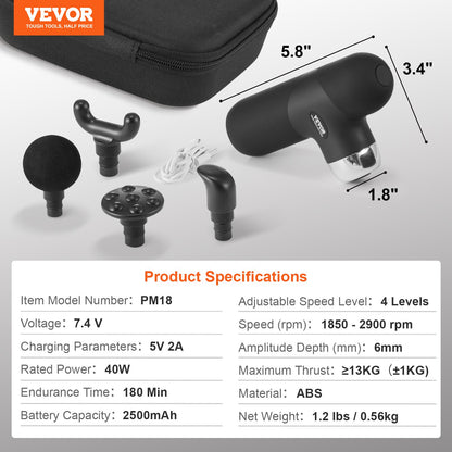 Mini Massage Gun Deep Tissue, Percussion Muscle Massage Gun Portable for Athletes, Small Massage Gun Handheld for Pain Relief, Muscle Relaxation with 4 Speed Levels, 7.4V 2500mAh