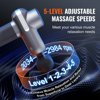 Mini Massage Gun, Percussion Muscle Massage Gun for Athletes - with 5 Speed Levels & 6 Massage Heads, 7.4V 2500mAh Batteries, Handheld Small Massage Gun for Pain Relief, Muscle Relaxation