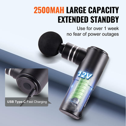 Massagepistol djupvävnadsmassage, perkussions-mini-muskelmassagepistol för idrottare - med 4 hastighetsnivåer och 4 massagehuvuden, 12V 2500mAh batterier, handhållen massagepistol för smärtlindring, muskelavslappning