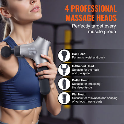 Massage Gun Deep Tissue, Percussion Muscle Massage Gun for Athletes - with 6 Speed Levels & 4 Massage Heads, 12V 2500mAh Batteries, Handheld Mini Massage Gun for Pain Relief, Muscle Relaxation