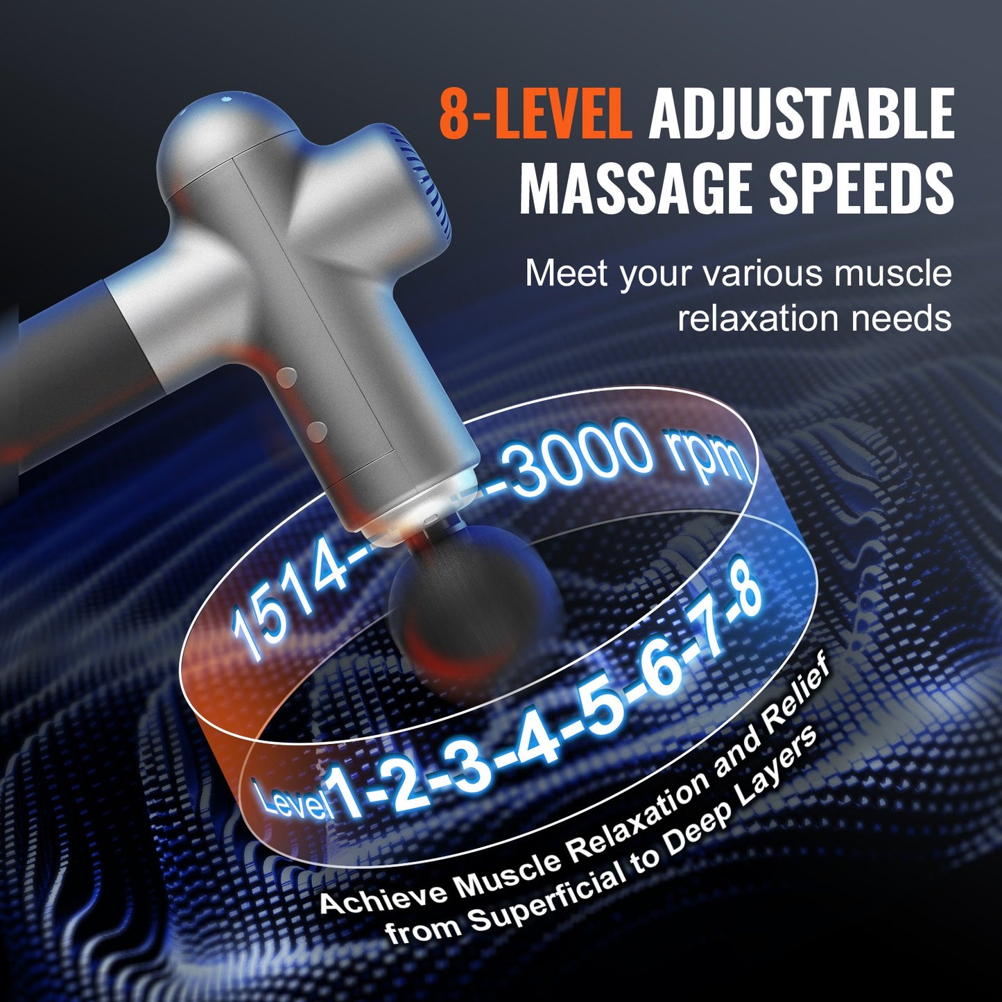 Massage Gun Deep Tissue, Muscle Percussion Massage Gun for Athletes, Handheld Massage Gun for Pain Relief, Muscle Relaxation - with 8 Speed Levels & 6 Massage Heads, 24V 2500mAh