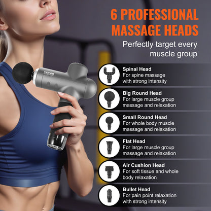 Massage Gun Deep Tissue, Muscle Percussion Massage Gun for Athletes, Handheld Massage Gun for Pain Relief, Muscle Relaxation - with 8 Speed Levels & 6 Massage Heads, 24V 2500mAh