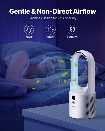 Bordsfläkt bladlös, 12,99 tums bärbar bordsfläkt, 6-växlad USB-laddningsbar, tyst kylande, liten tornfläkt med laddningsbart batteri, lätt att rengöra och barnvänlig, blåser kall luft för sovrum, kontor, hem