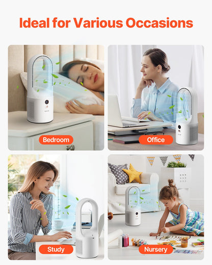 Bordsfläkt bladlös, 12,99 tums bärbar bordsfläkt, 6-växlad USB-laddningsbar, tyst kylande, liten tornfläkt med laddningsbart batteri, lätt att rengöra och barnvänlig, blåser kall luft för sovrum, kontor, hem