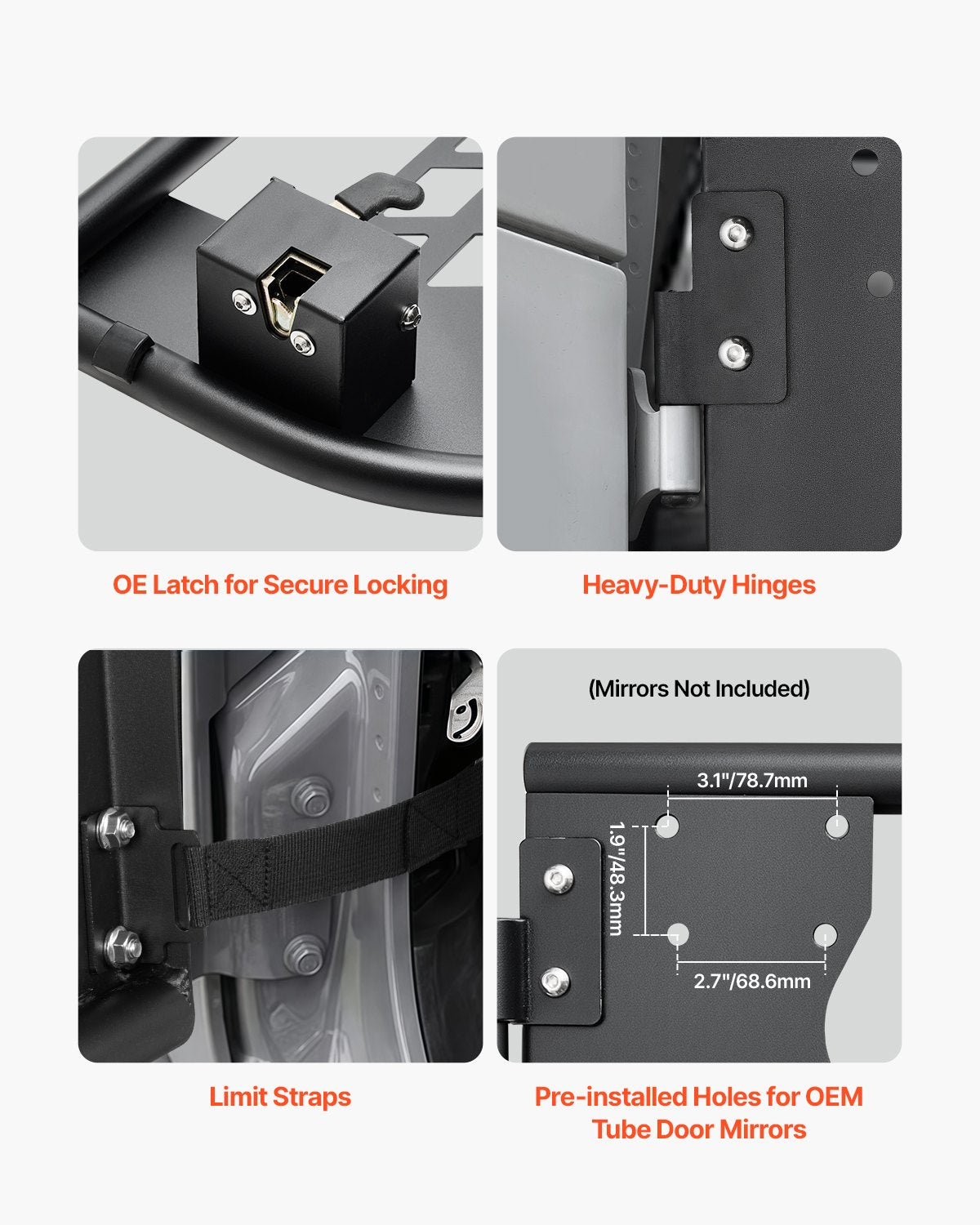 Jeep Tube Doors, 2-Door, Hunting Style Jeep Tubular Door with Heavy-Duty Hinges & OE Latch, Jeep Doors with Rubber Pads & Toughened Steel Tube, Fit for 2007-2018 Jeep Wrangler JK