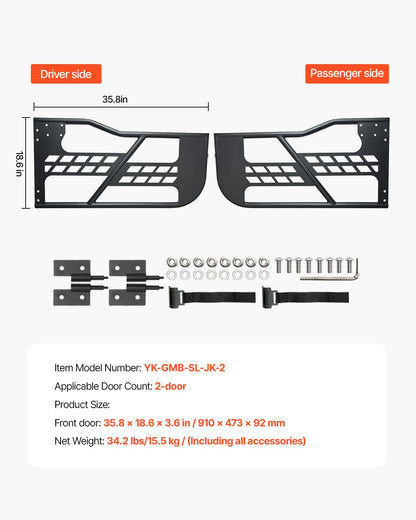 Jeep Tube Doors, 2-Door, Hunting Style Jeep Tubular Door with Heavy-Duty Hinges & OE Latch, Jeep Doors with Rubber Pads & Toughened Steel Tube, Fit for 2007-2018 Jeep Wrangler JK