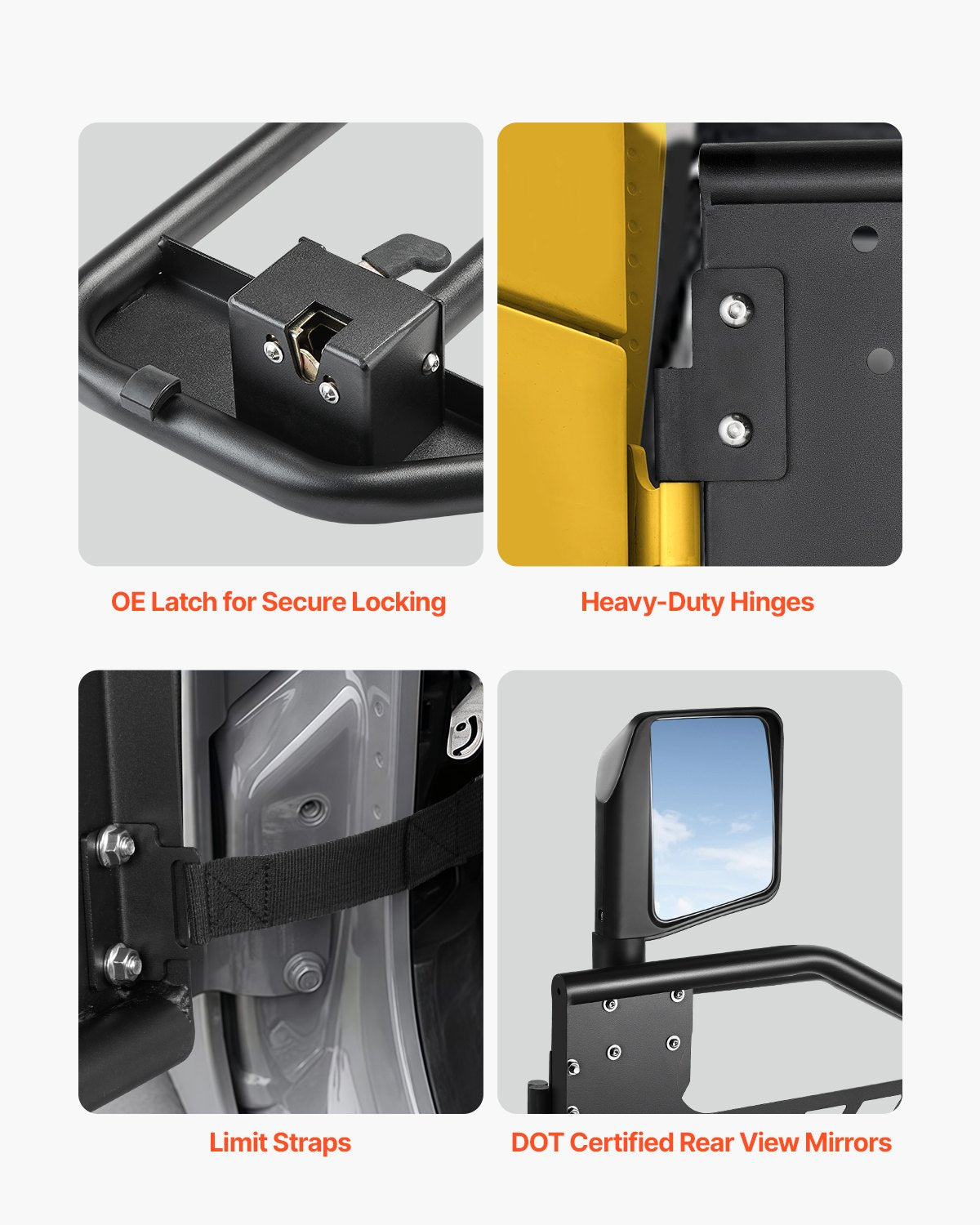 Jeep Tube Doors, 2-Door, Hunting Style Jeep Tubular Door with Heavy-Duty Hinges & OE Latch, Jeep Doors with Rear View Mirrors, Fit for 2018-2024 Jeep Wrangler JL & 2020-2024 Jeep Gladiator JT