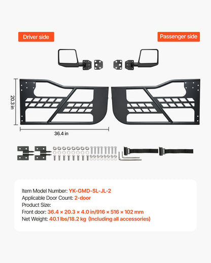 Jeep Tube Doors, 2-Door, Hunting Style Jeep Tubular Door with Heavy-Duty Hinges & OE Latch, Jeep Doors with Rear View Mirrors, Fit for 2018-2024 Jeep Wrangler JL & 2020-2024 Jeep Gladiator JT