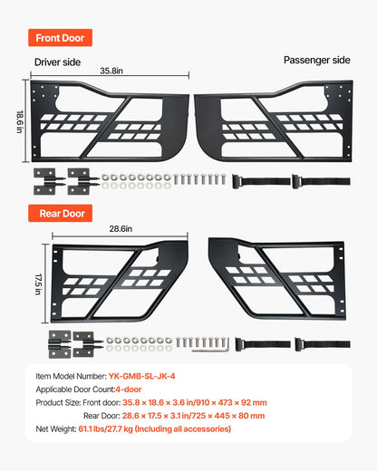 Jeep Tube Doors, 4-Door, Hunting Style Jeep Tubular Door with Heavy-Duty Hinges & OE Latch, Jeep Doors with Rubber Pads & Toughened Steel Tube, Fit for 2007-2018 Jeep Wrangler JK