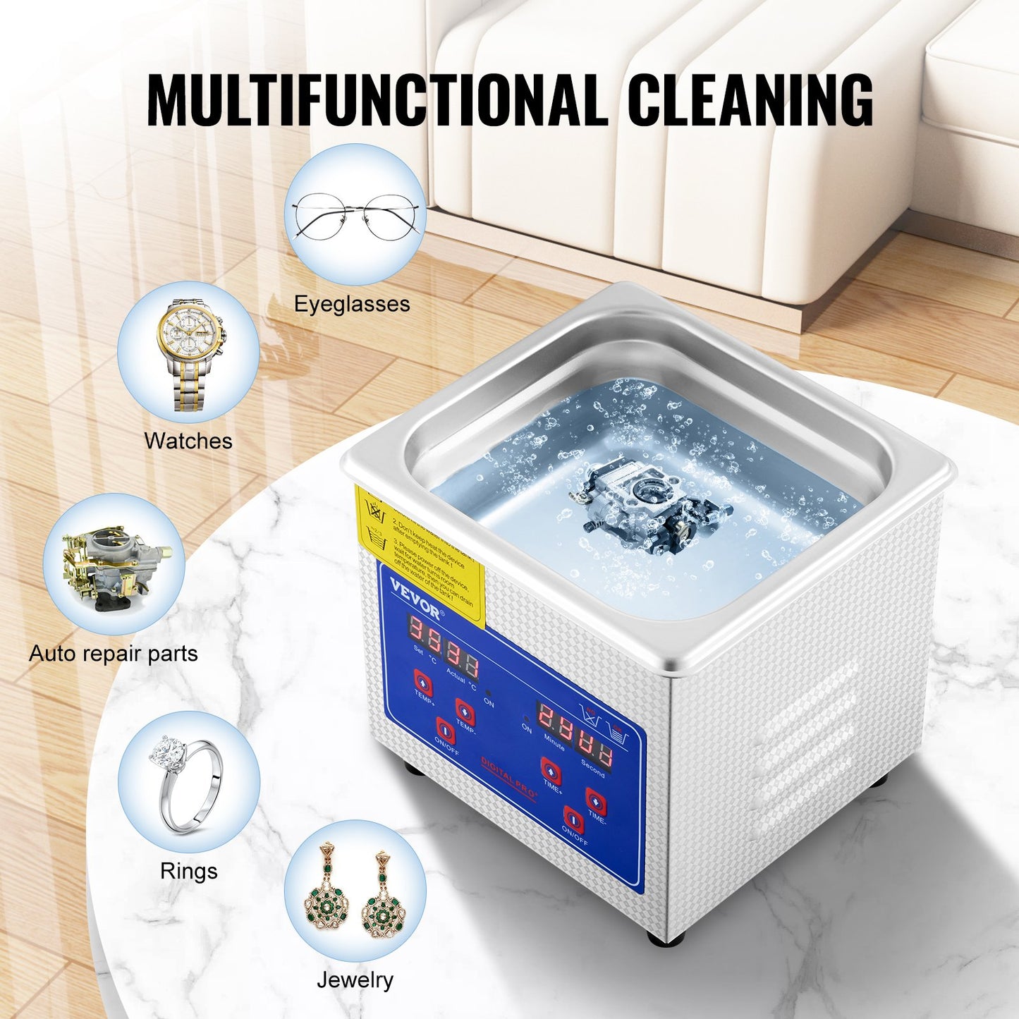 Professional Ultrasonic Cleaner, 0.3 L Ultrasonic Jewelry Cleaner with Digital Timer & Heater, Stainless Steel Industrial Sonic Cleaner 40kHz for Glasses, Watches, Rings, Small Parts