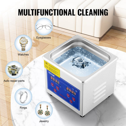 Professional Ultrasonic Cleaner, 0.3 L Ultrasonic Jewelry Cleaner with Digital Timer & Heater, Stainless Steel Industrial Sonic Cleaner 40kHz for Glasses, Watches, Rings, Small Parts