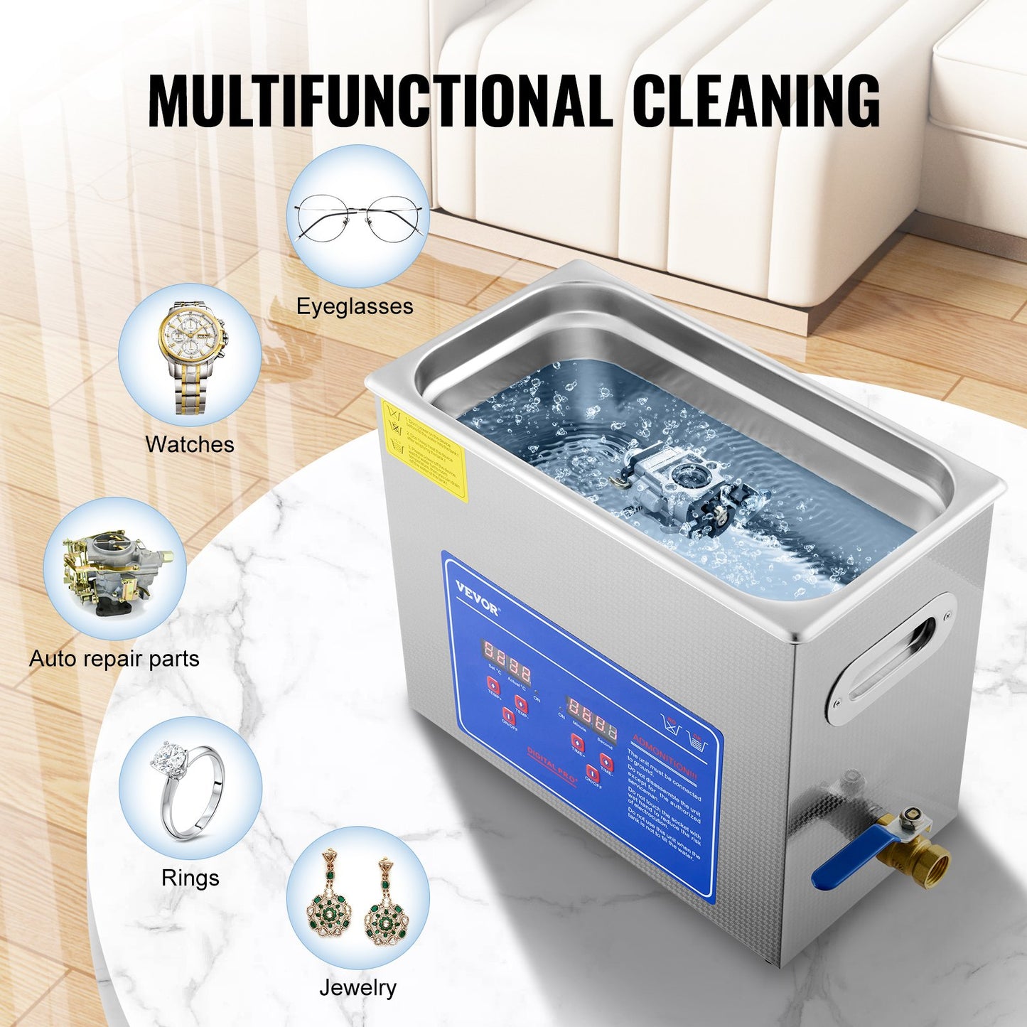 Professional Ultrasonic Cleaner, 6 L Ultrasonic Jewelry Cleaner with Digital Timer & Heater, Stainless Steel Industrial Sonic Cleaner 40kHz for Glasses, Watches, Rings, Small Parts