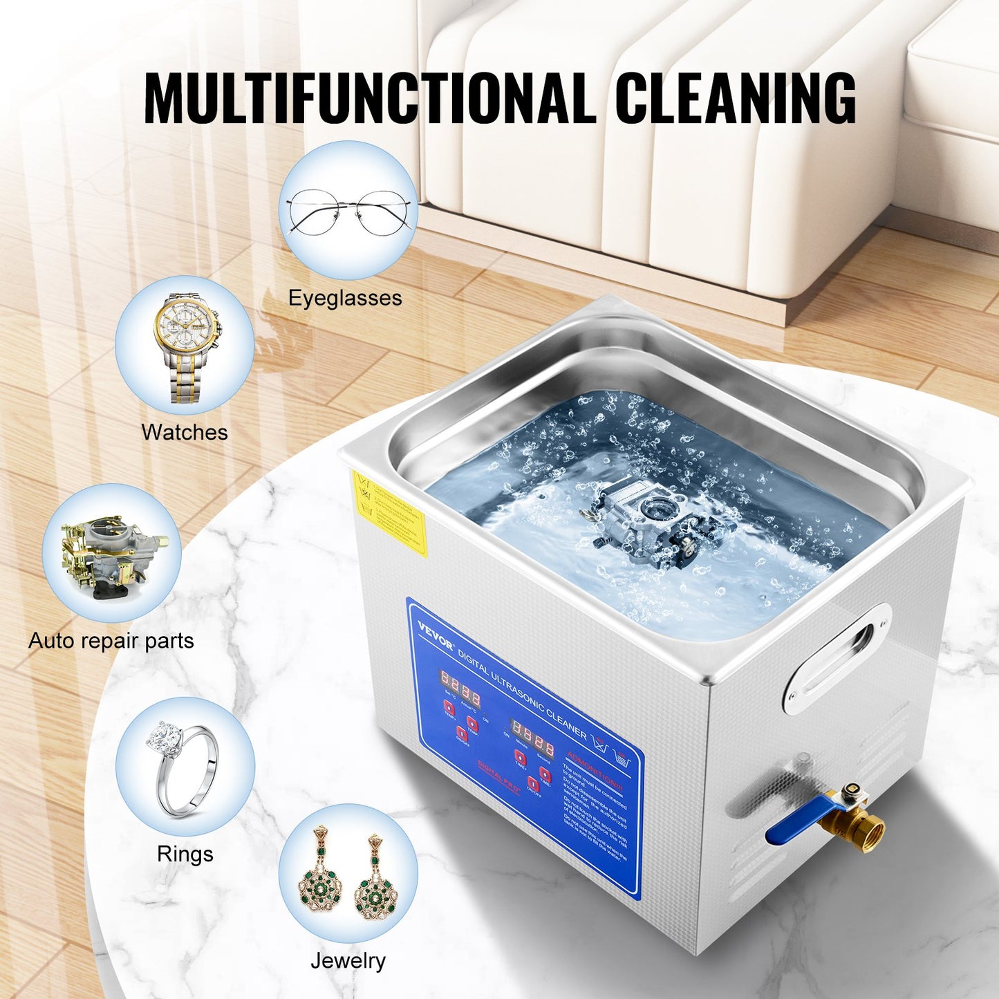 Professional Ultrasonic Cleaner, 10 L Ultrasonic Jewelry Cleaner with Digital Timer & Heater, Stainless Steel Industrial Sonic Cleaner 40kHz for Glasses, Watches, Rings, Small Parts