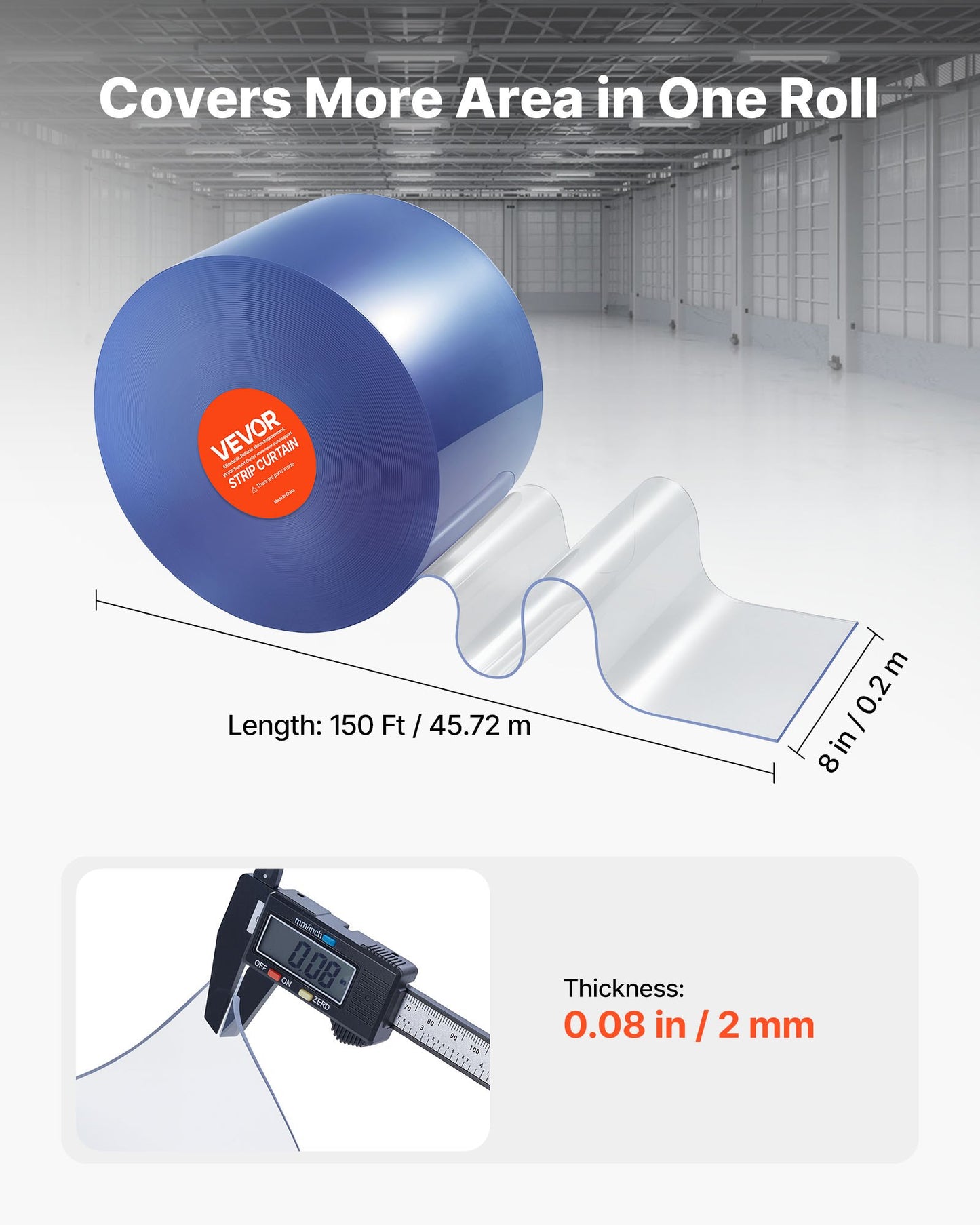 Klar PVC-listgardin, 45,7 m längd x 20 cm bredd, plastdörrlist i bulk, kylgardinremsor för inbyggda frysar, för dörröppningar till stormarknader, garage, lager, lador, husdjurshus