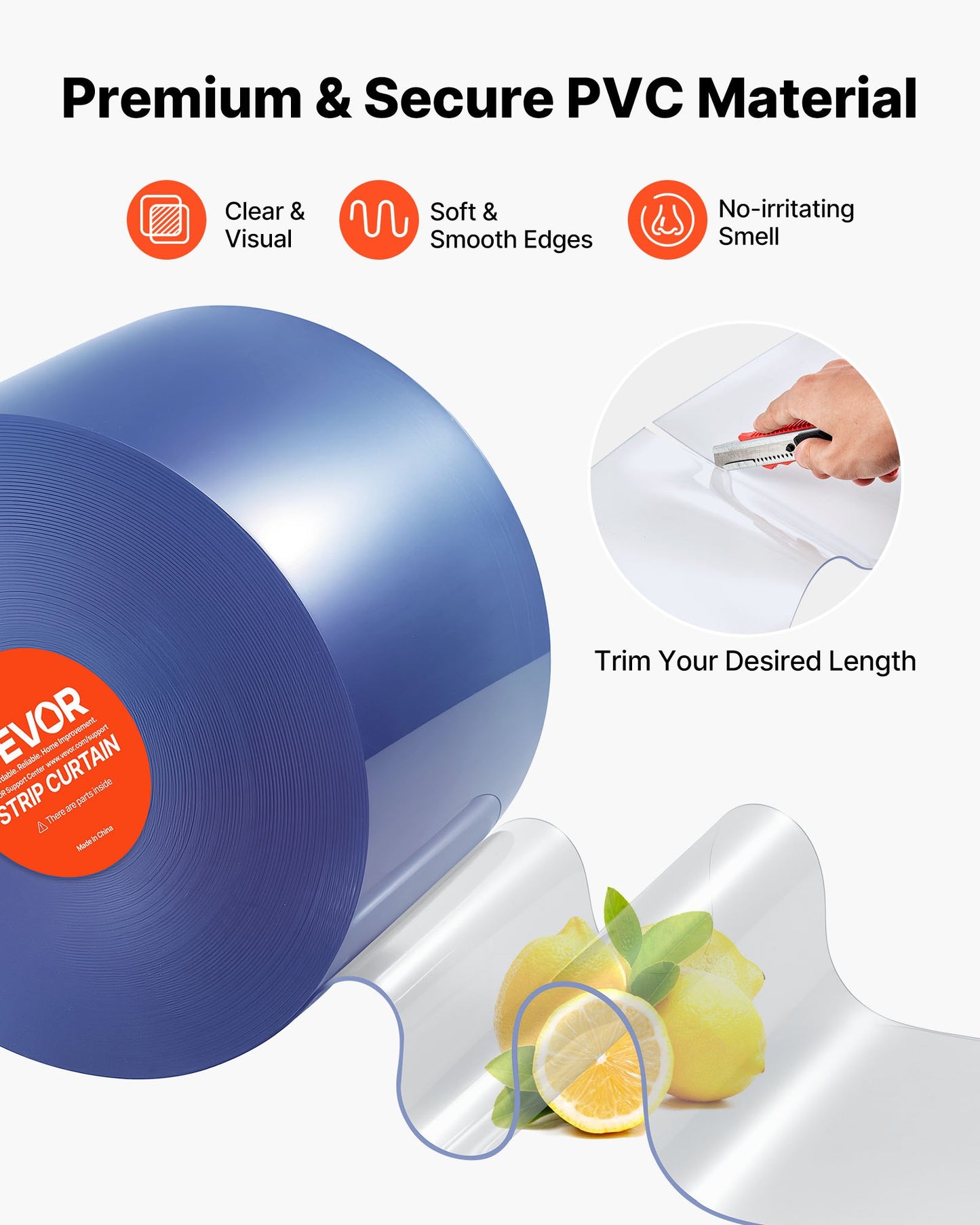 Klar PVC-listgardin, 45,7 m längd x 20 cm bredd, plastdörrlist i bulk, kylgardinremsor för inbyggda frysar, för dörröppningar till stormarknader, garage, lager, lador, husdjurshus