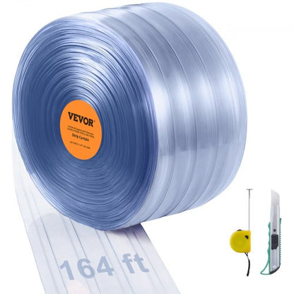 Gardinremsa, 41 m längd x 20 cm bredd x 1,2 cm tjocklek, genomskinlig ribbad PVC-gardinremsa i bulk, dörrlister av plast för dörröppningar till stormarknader, garage, lager, lador, husdjurshus