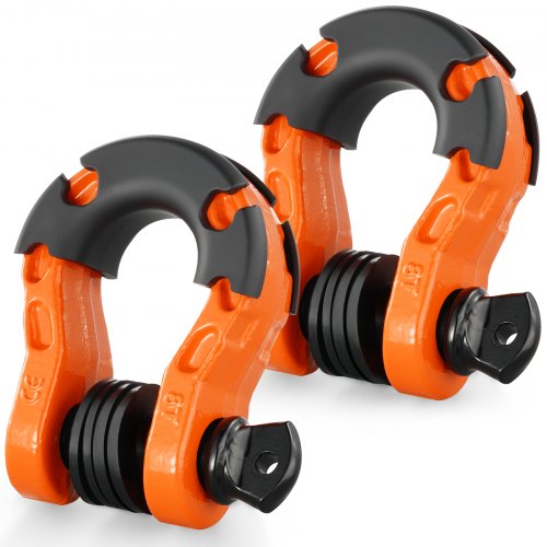3/4" D-ringsschackel, 2-pack schacklar i legerat stål, 30 ton brottstyrka med 7/8" skruvstift, isolatorer och brickor, kraftig terrängbärgningsschackel för jeep, orange