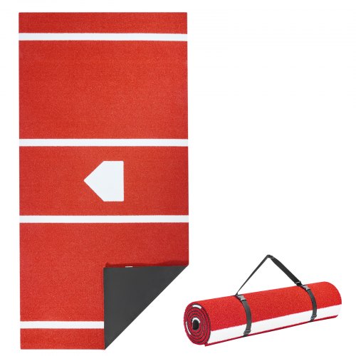 Baseball Hitting Mat, 300x116cm Batting Cage Mat, Batters Box Turf Mats, Softball Batting Practice Equipment with Home Plate and Anti Fade Turf, Portable Training Aid for Indoor Outdoor, Red