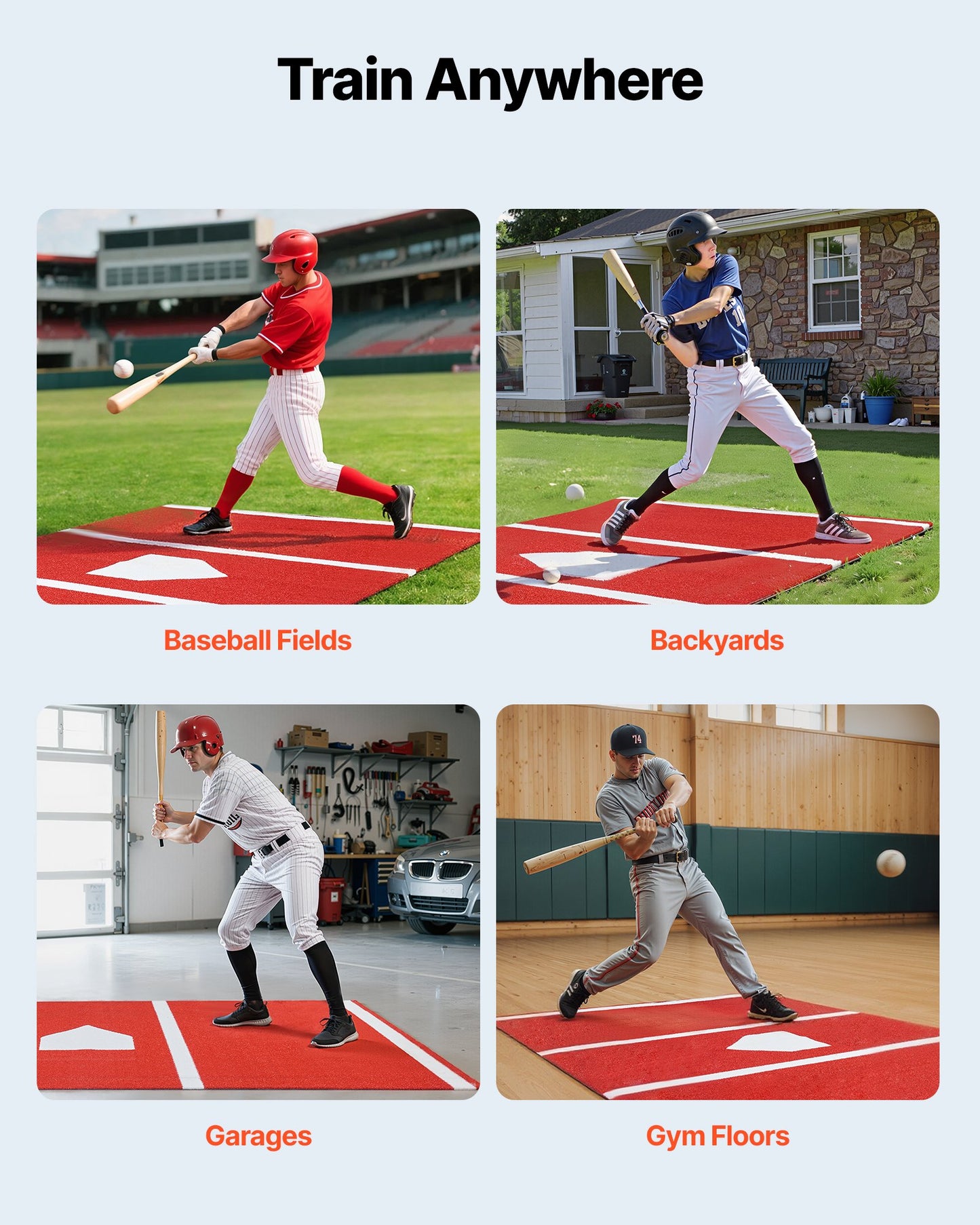 Baseball Hitting Mat, 366x183cm Batting Cage Mat, Batters Box Turf Mats, Softball Batting Practice Equipment with Home Plate and Anti Fade Turf, Portable Training Aid for Indoor Outdoor, Red