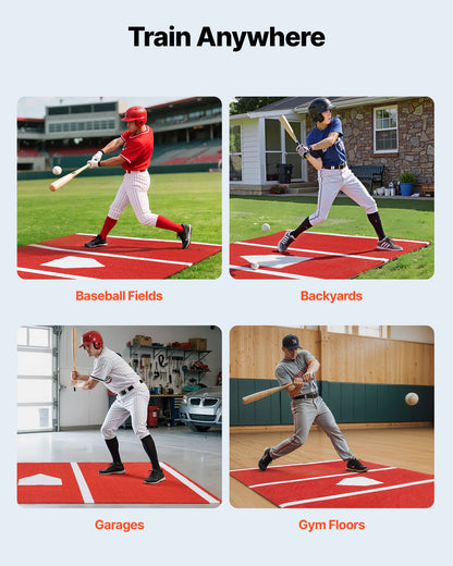 Baseball Hitting Mat, 366x183cm Batting Cage Mat, Batters Box Turf Mats, Softball Batting Practice Equipment with Home Plate and Anti Fade Turf, Portable Training Aid for Indoor Outdoor, Red